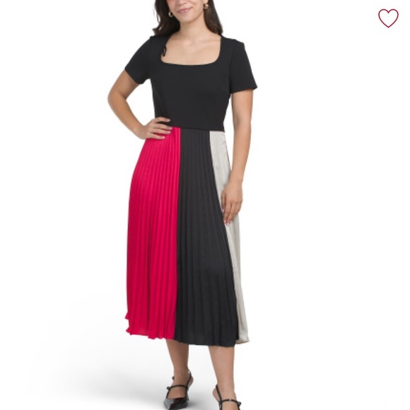 Karl Lagerfeld Black and Pink Pleated 
Satin  Color Block Dress - Picture 1 of 9